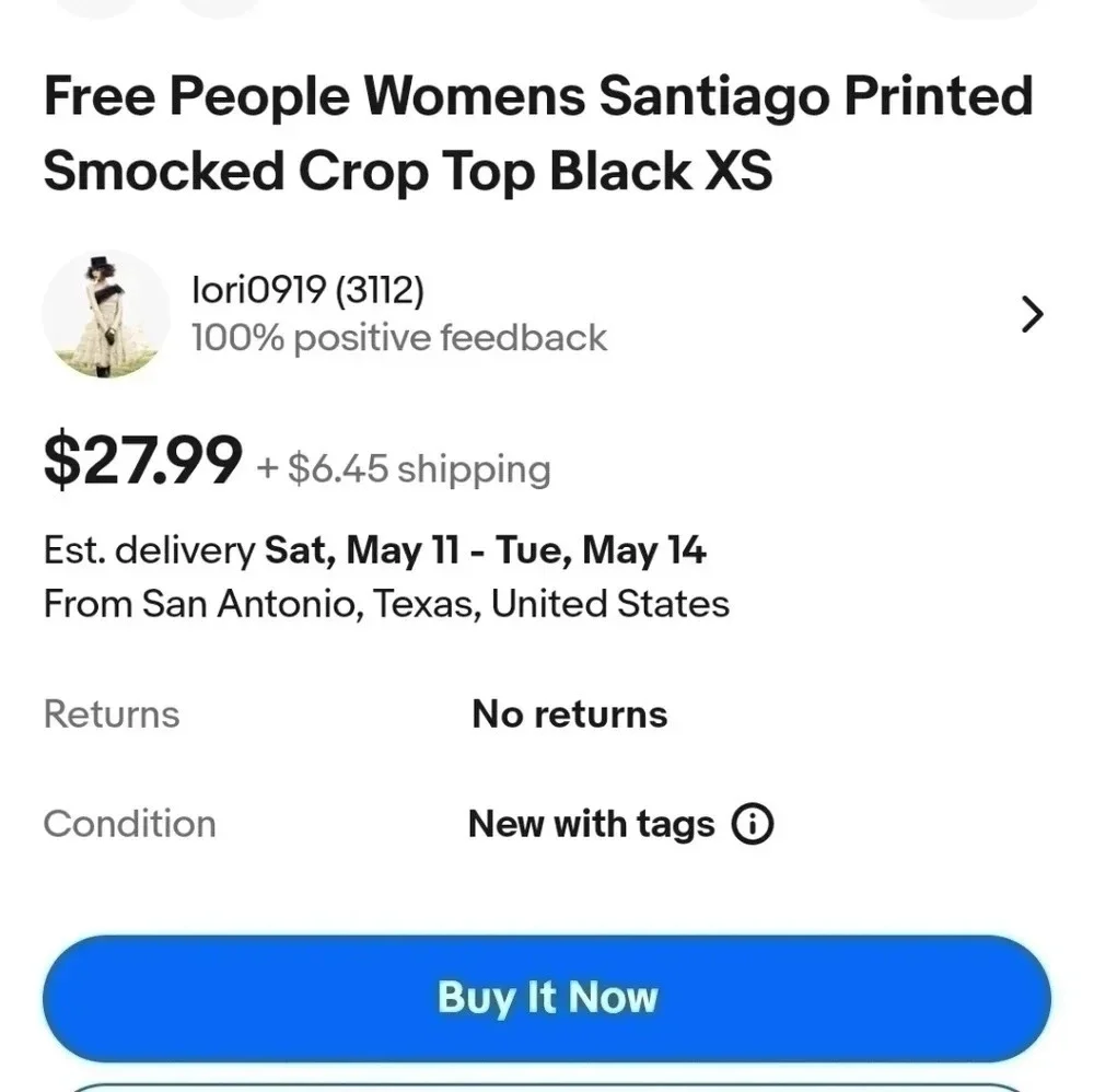 NWT || FREE PEOPLE || Santiago smocked blouse, crop, black, floral, size small